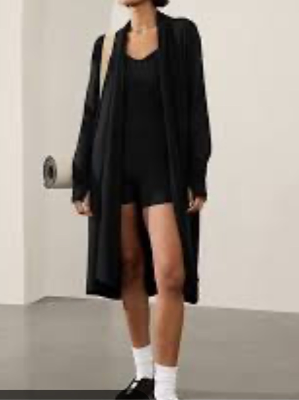 Athleta Black Ribbed Open-Front Cardigan, Sz M (P2P 20.5”)